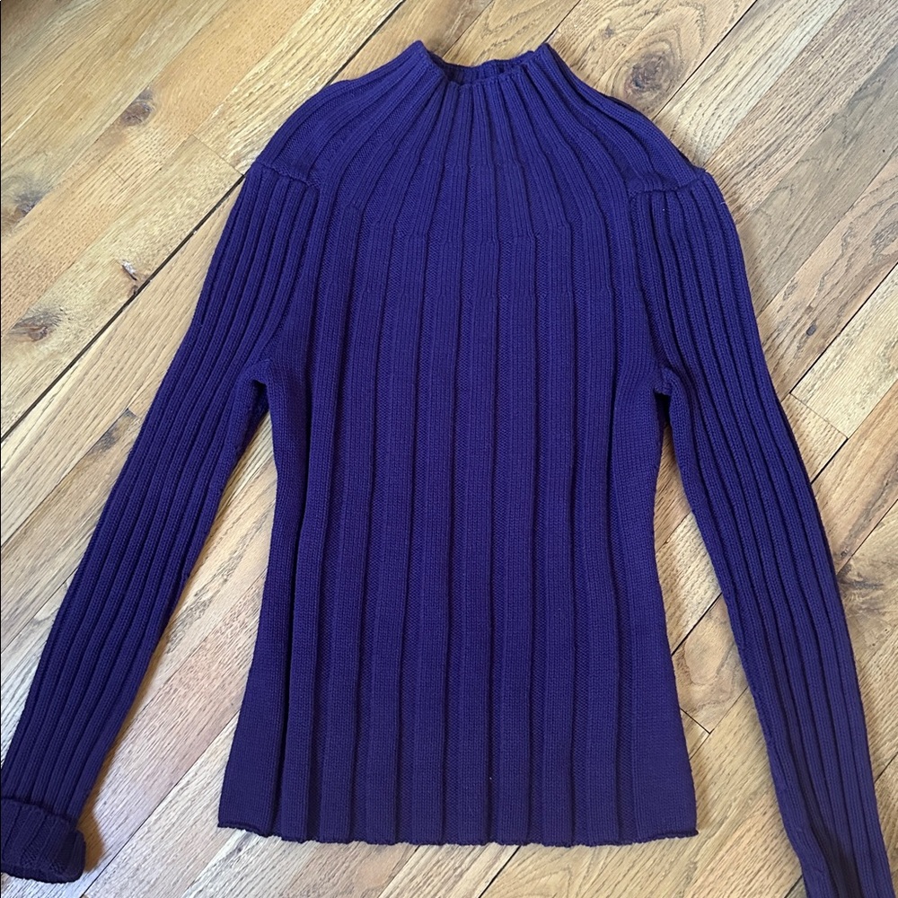 Banana Republic Women Sz S Deep Highland Purple Mock Neck Ribbed Sweater